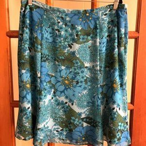 Blue Floral Sheer Poly Skirt with Lining, Size 18